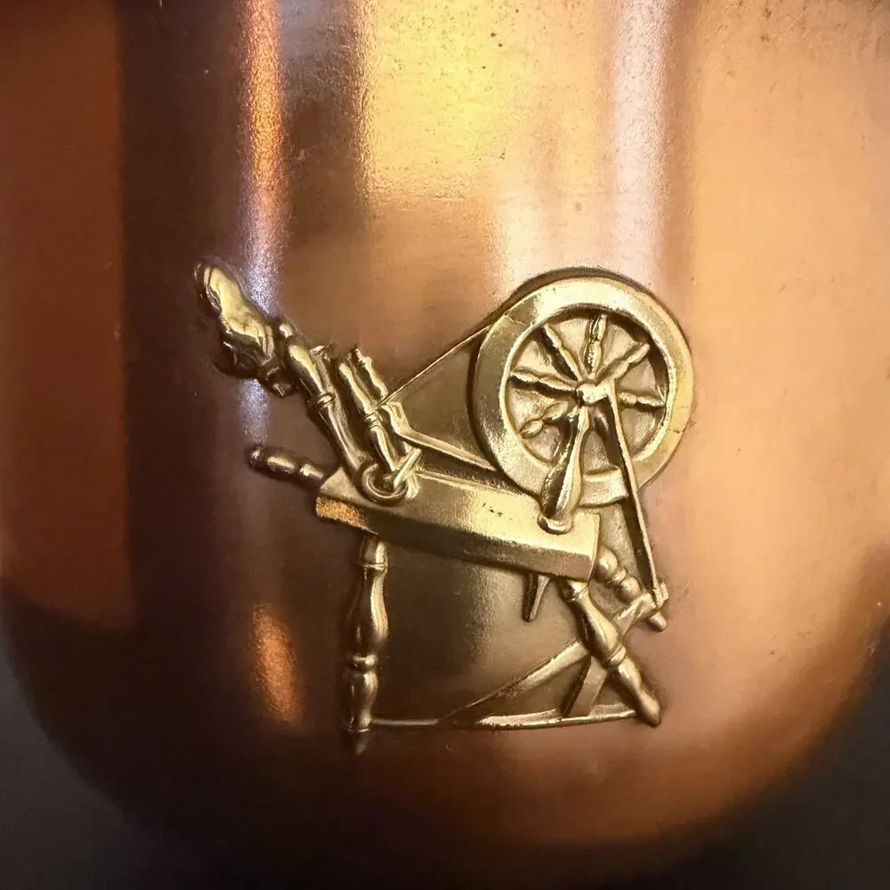 Copper Planter Pot Footed 3.25” Spinning Wheel Emblem
